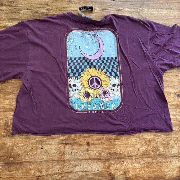 O'Neill Oversized Purple Skull Dreamer Cotton Short Sleeve T-Shirt Women's L NWT - Picture 3 of 11